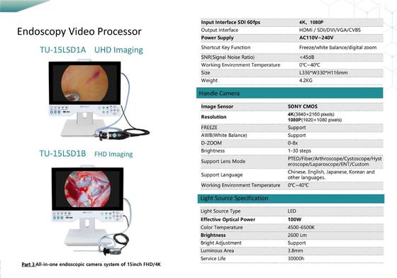 TUYOU 15,6' UHD All In One Sistema de Câmera de Endoscopia Multi-Flexível Rígida para Endoscopia do Útero
